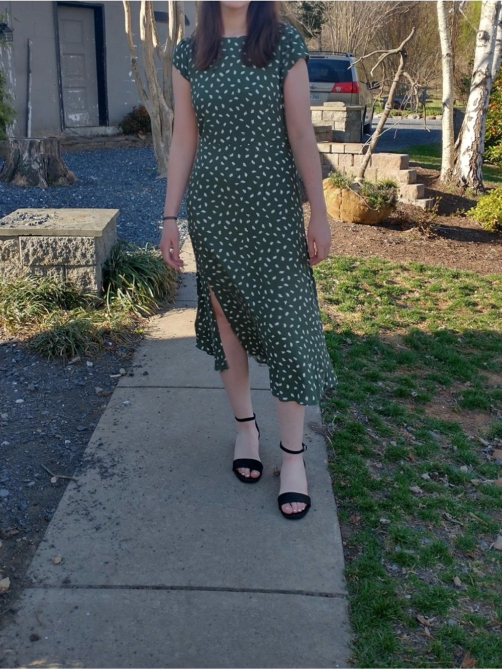 Loft Cap-Sleeve Midi Dress with Side Slit